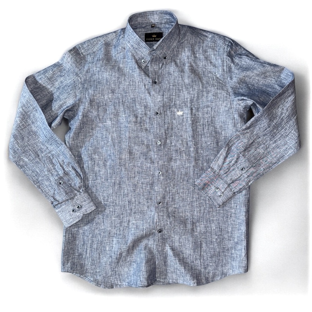 FRENCH CROWN Men's Blue Button-Down‎ Shirt Size Medium